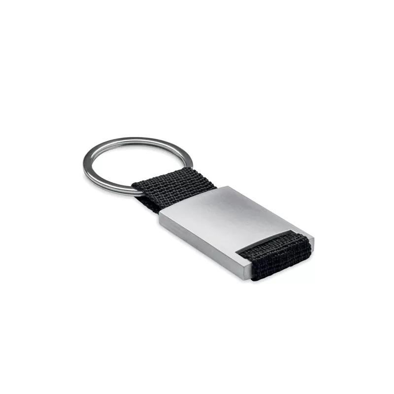 Brelok ze stopu cynku z plecioną taśmą TECH - Czarny (IT3020-03)