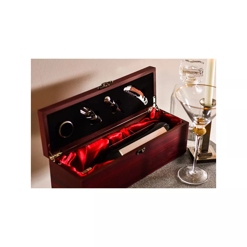 Skrzynka na wino z akcesoriami Angers - brązowy (R22521)