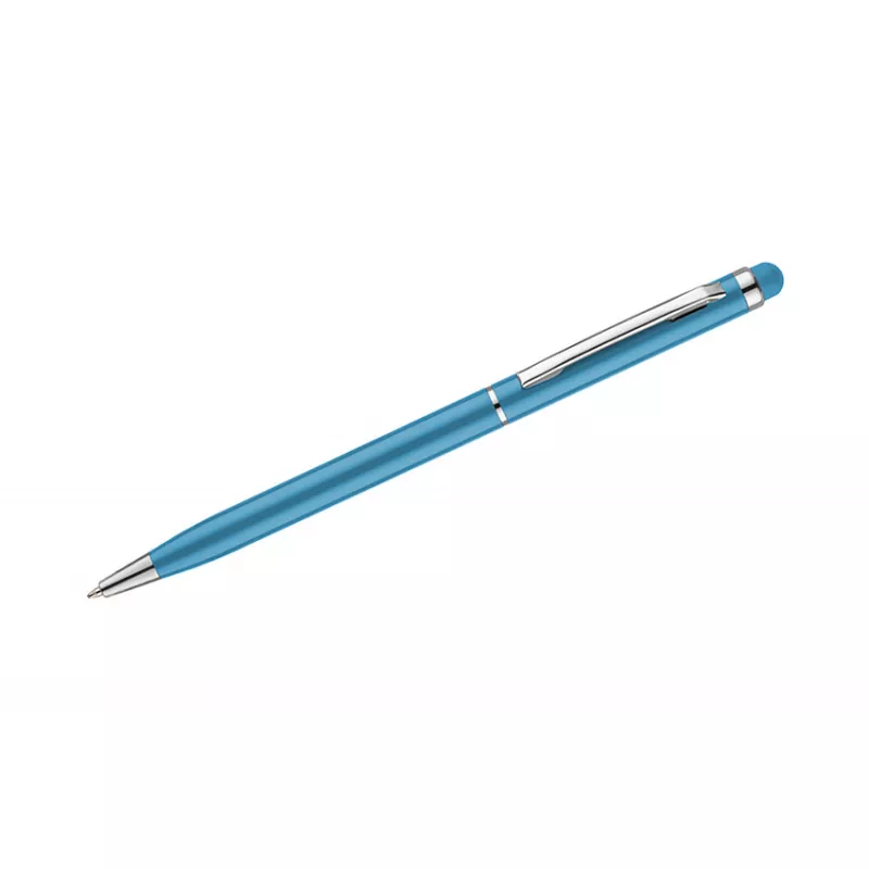 Cienki metalowy długopis reklamowy z touch penem TIN 2 - błękitny (19610-08)