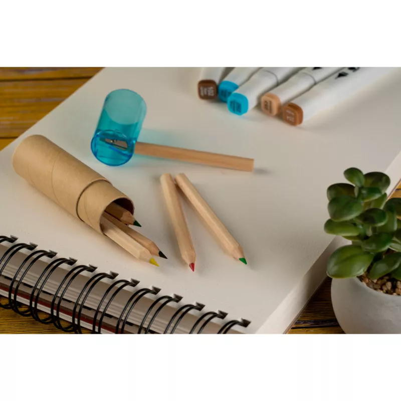 Kredki drewniane 6 kolorów BECKY w pudełku z recyklingu - niebieski (113204)