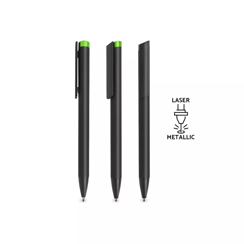 Czarny długopis metalowy z zielonym przyciskiem