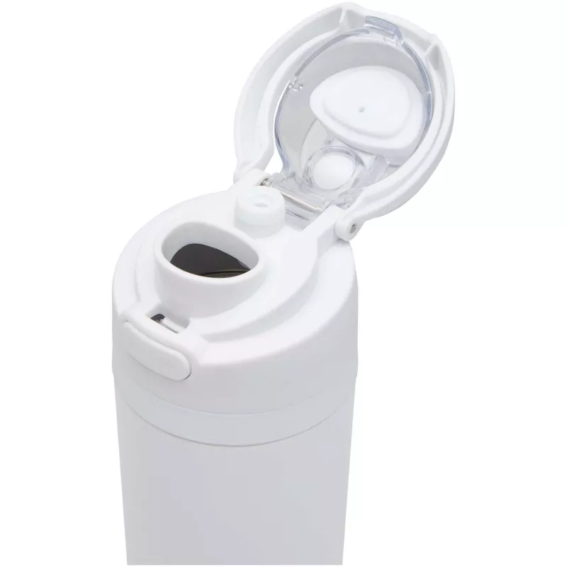 Bidon na wodę Theron 800 ml z jednowarstwowej stali nierdzewnej pochodzącej z recyklingu, certyfikowanej zgodnie z RCS, z pok - Biały (10095101)