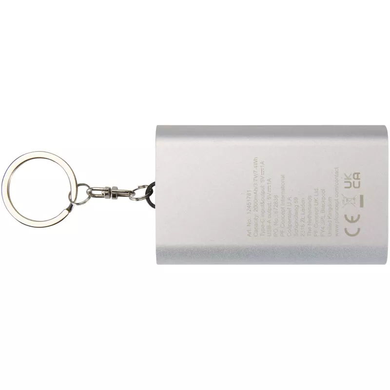 Arcturus powerbank o pojemności 2000 mAh z recyklingowanego aluminium z brelokiem - Srebrny (12451781)