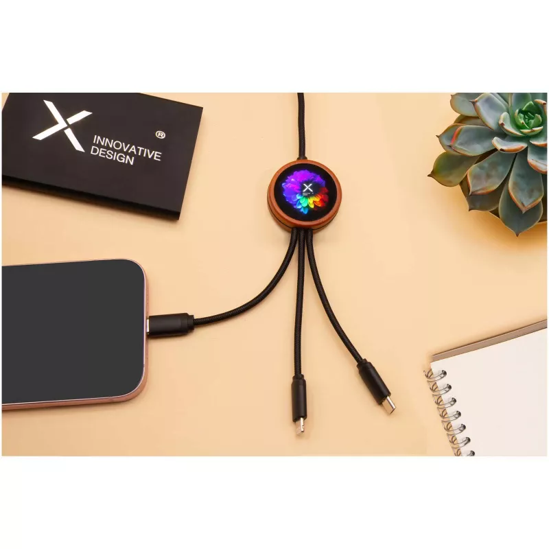 SCX.design C37 kabel do ładowania z podświetlanym logo 3-w-1 rPET i z okrągłą drewnianą obudową - Drewno (2PX07171)