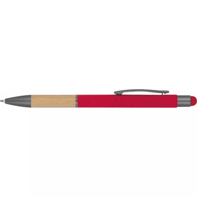 Długopis metalowy z uchwytem z bambusa i touch penem - czerwony (1358105)