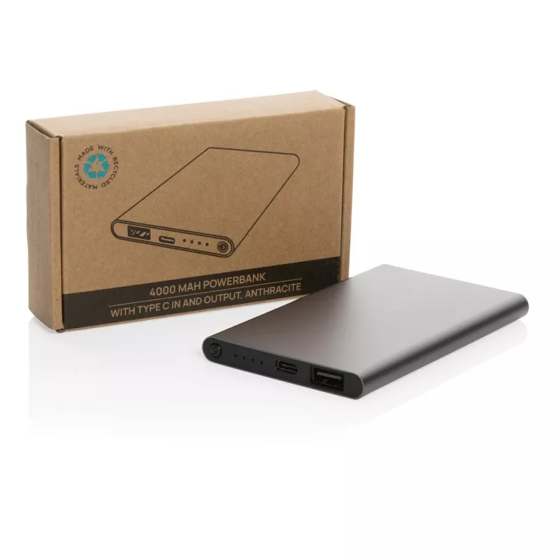 Power bank 4000 mAh z aluminium z recyklingu - antracytowy (P322.420)