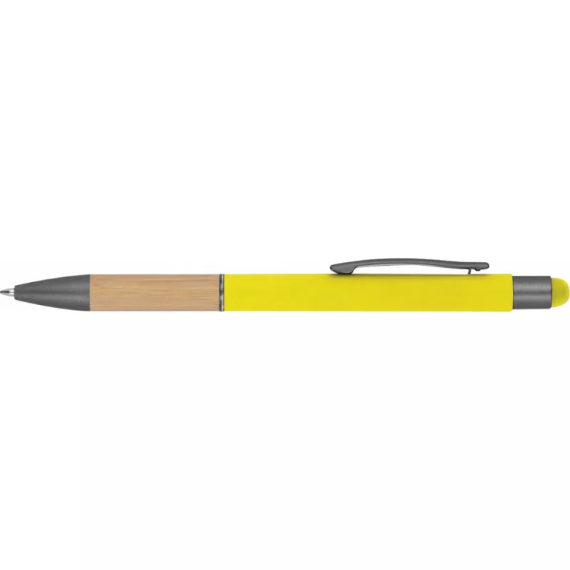 Długopis metalowy z uchwytem z bambusa i touch penem - żółty (1358108)