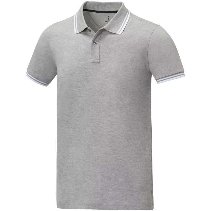 Męska koszulka polo Amarago z kontrastowymi paskami i krótkim rękawem - Szary melanż (38108-H_GREY)