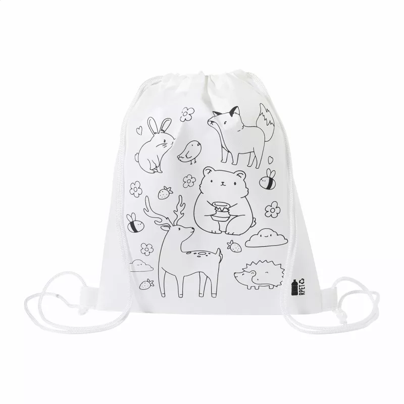 Zocolo Worek ze sznurkiem do kolorowania RPET, zwierzęta - biały (AP800298-A)