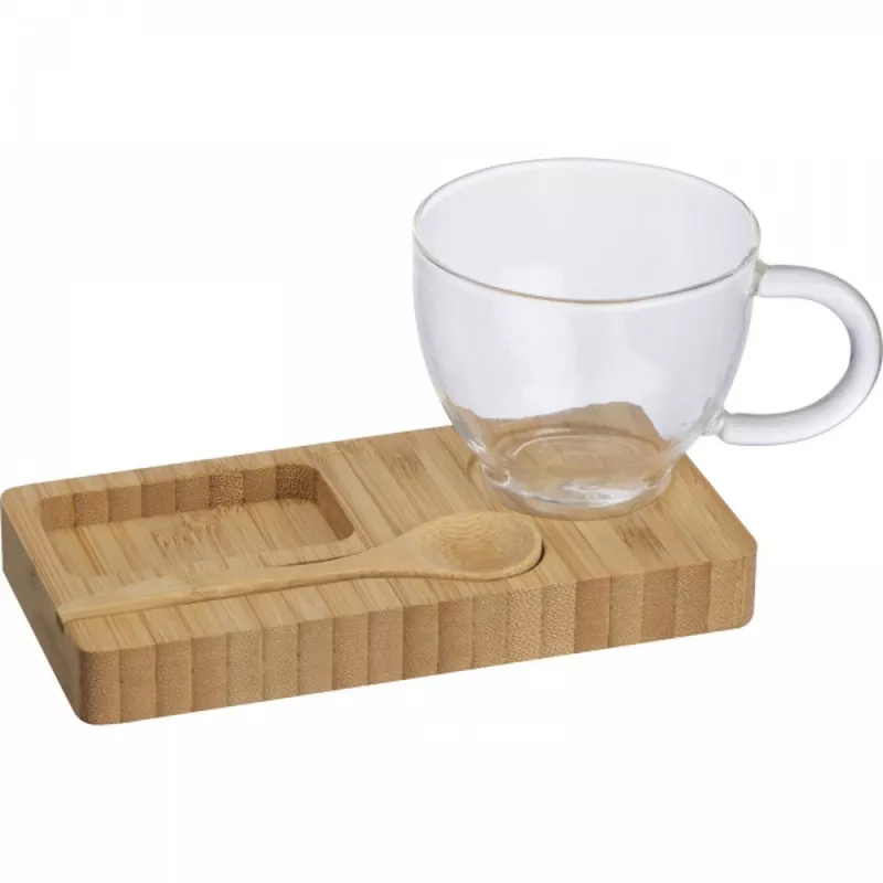 Taca z łyżeczką i szklanym kubkiem 150 ml ROSA - beżowy (8235913)