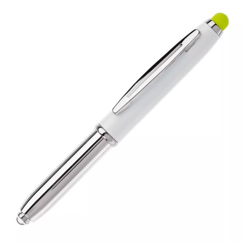 Długopis Stylus Shine z touch penem i z latarką - biało / jasnozielony (LT87794-N0132)