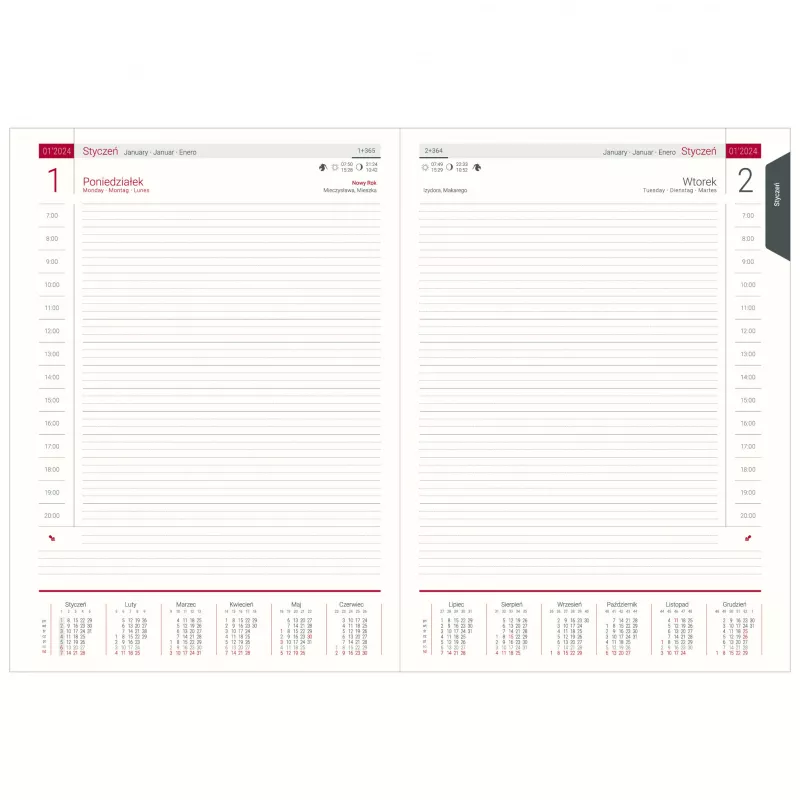 Kalendarz książkowy B5, dzienny, bez registrówi VIVO - różne kolory (KK-BCV-403.D.)