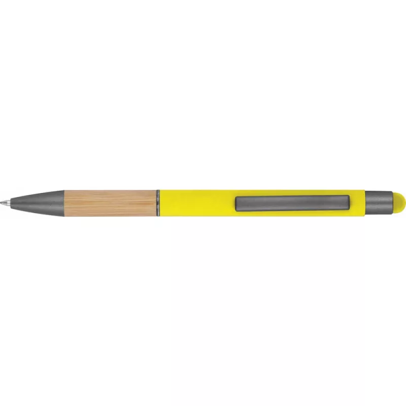 Długopis metalowy z uchwytem z bambusa i touch penem - żółty (1358108)
