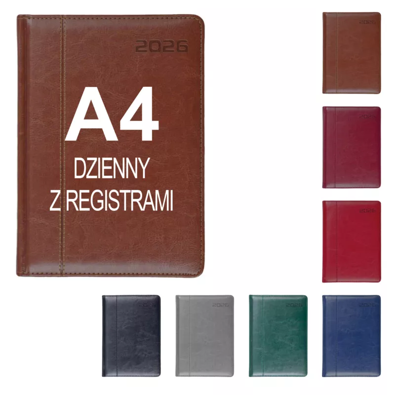 Kalendarz książkowy A4, dzienny, z registrami NEVRO - różne kolory (KK-VCN-620RD)