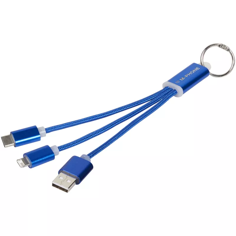Kabel do ładowania 3w1 Metal z kółkiem na klucze - Błękit królewski (13496102)