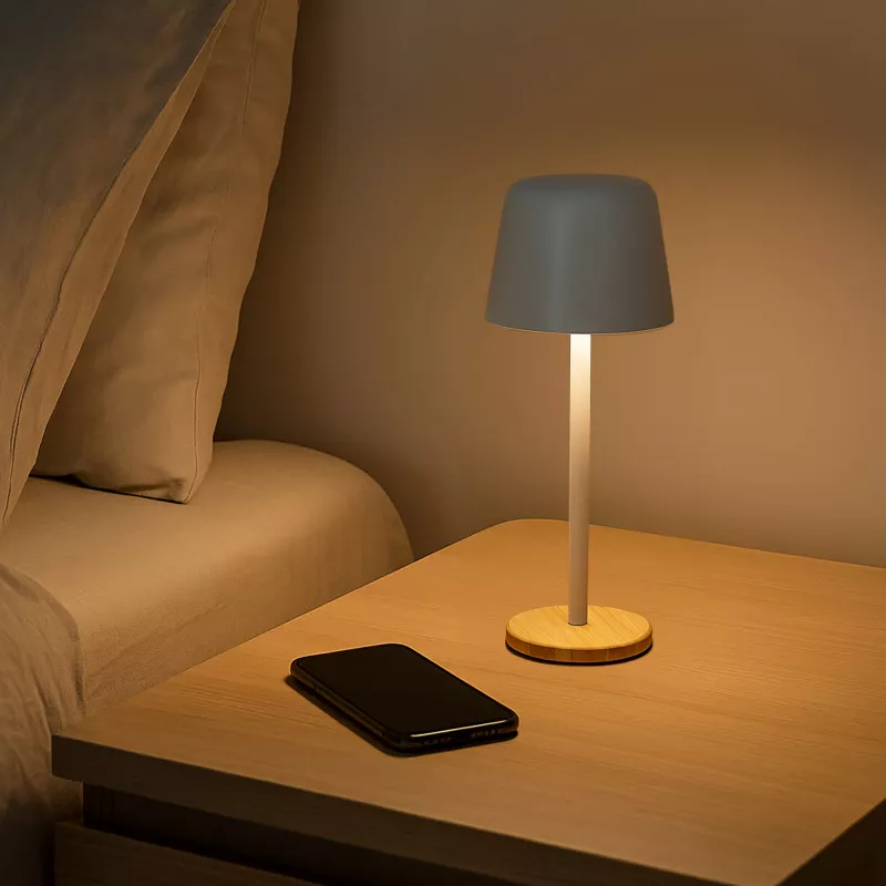 Lampa stołowa Solis z regulacją jasności i podstawą z bambusa - biały (LT93353-N0001)