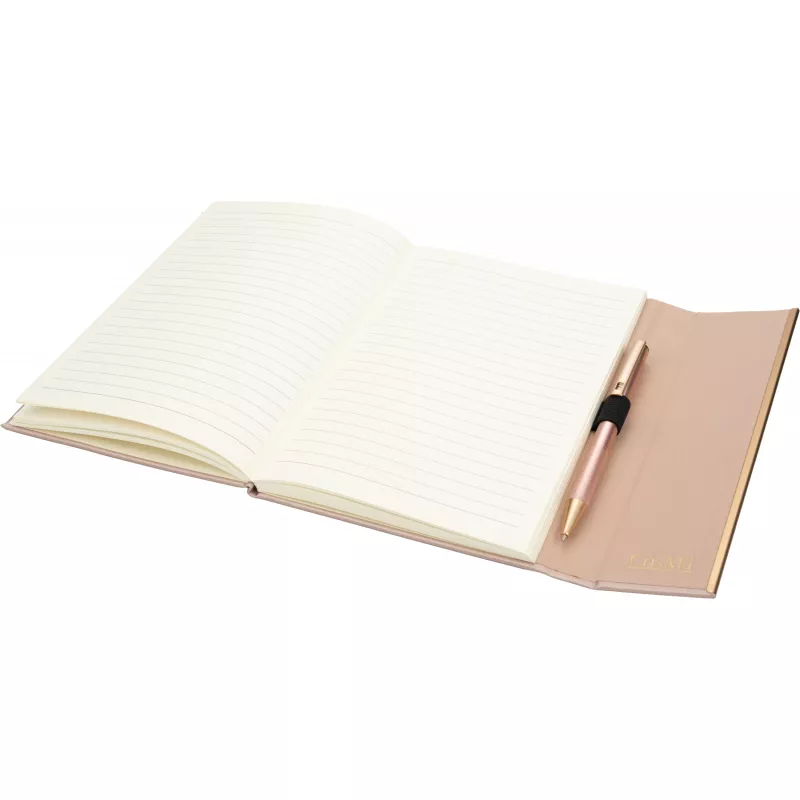 Notatnik A5 ze skóry z recyklingu, w linie z długopisem metalowym CrisMa MAGGIE - miedziany (2476395)