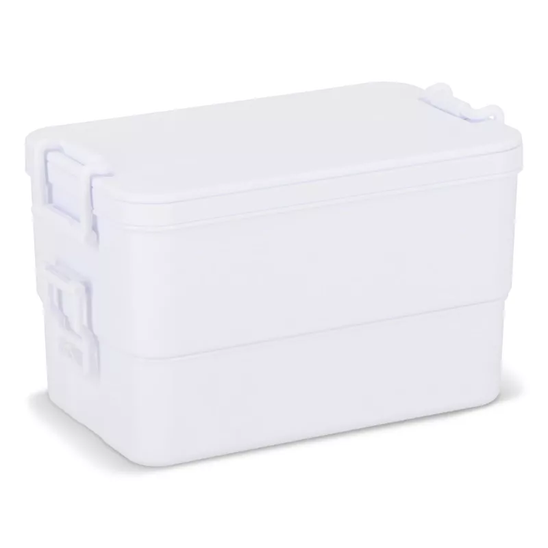 Dwupoziomowe pudełko na lunch z sztućcami - biały (LT90426-N0001)