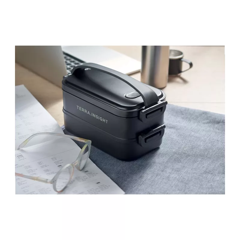 Lunchbox dwupoziomowy 2x800 ml z klamrami IDOLUNCH - Czarny (MO2119-03)