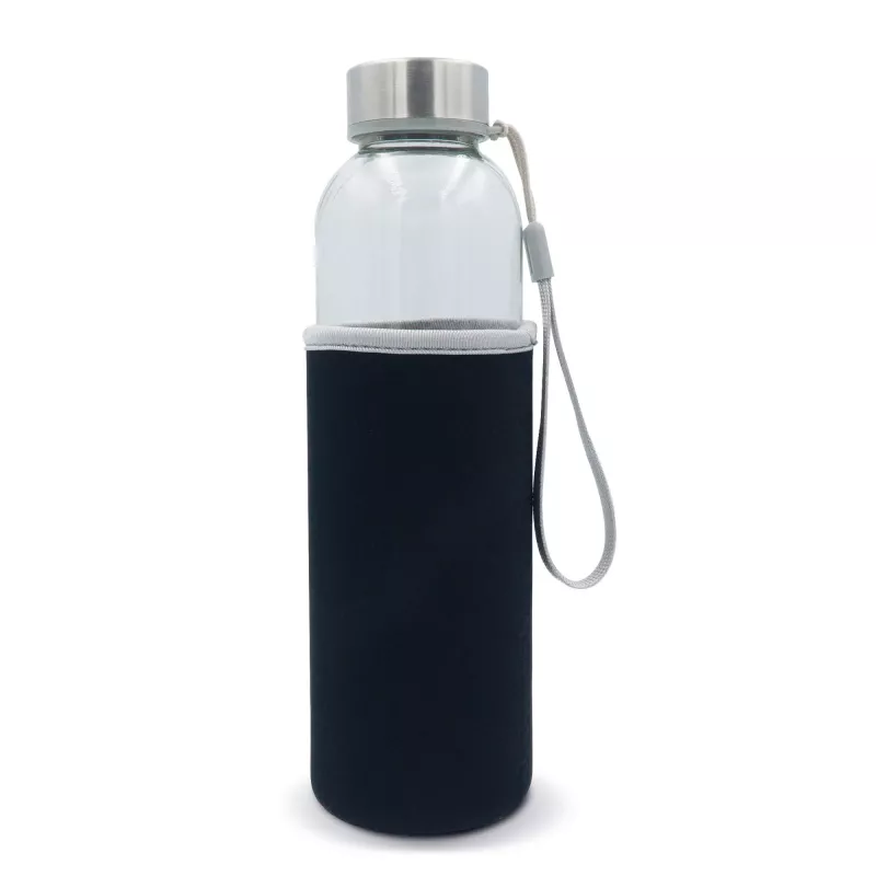 Szklana butelka w pokrowcu 500 ml - czarny transparentny (LT98822-N0402)