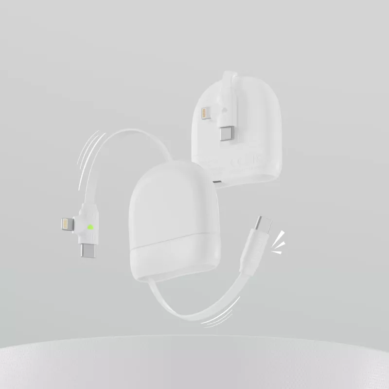 Xoopar ICE-R Chowany kabel USB-C i Lightning 60 W 1 metr - biały (LT41034-N0001)