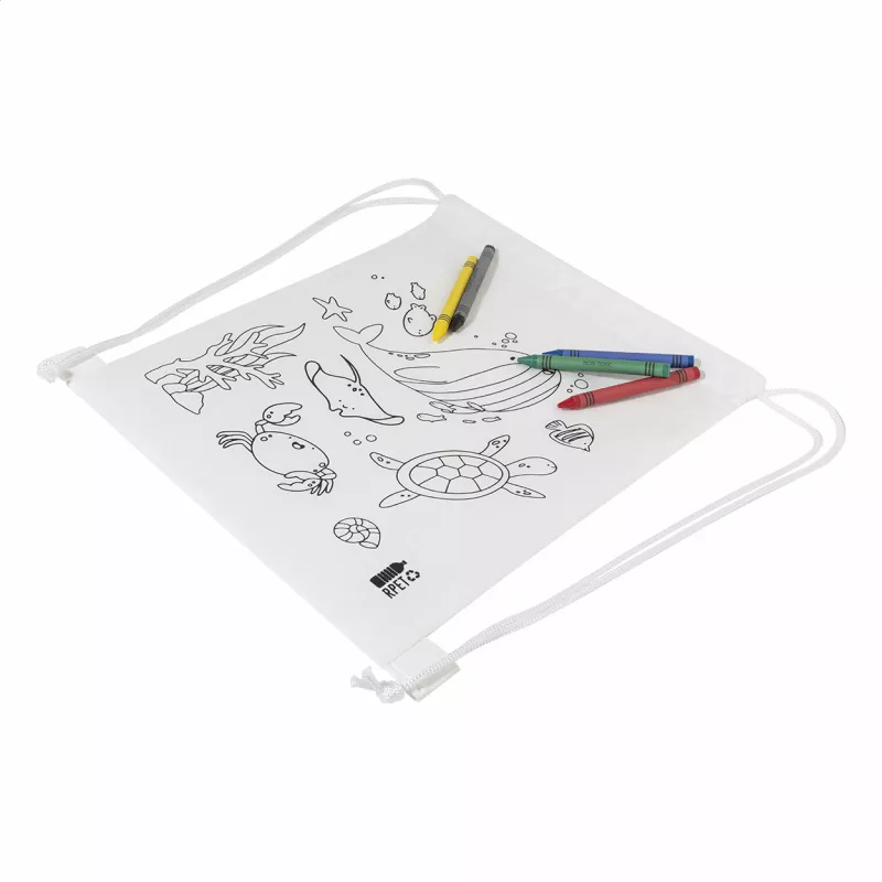 Zocolo Worek ze sznurkiem do kolorowania RPET, zwierzęta - biały (AP800298-B)