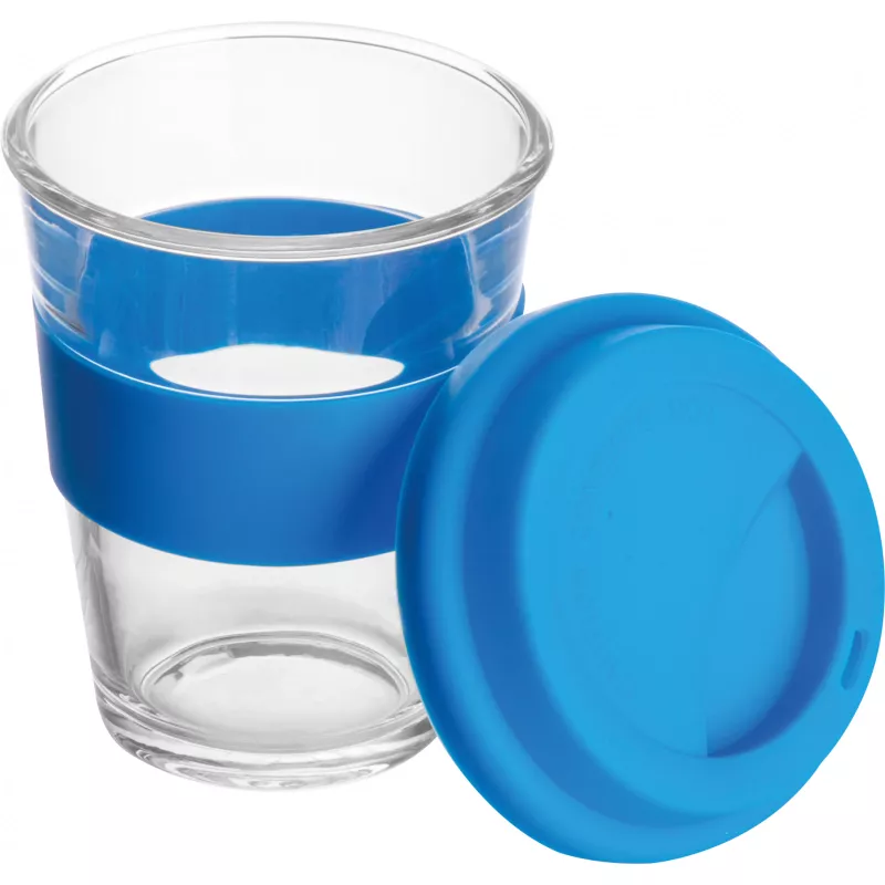 Szklany kubek z pokrywką 300 ml - niebieski (6257204)