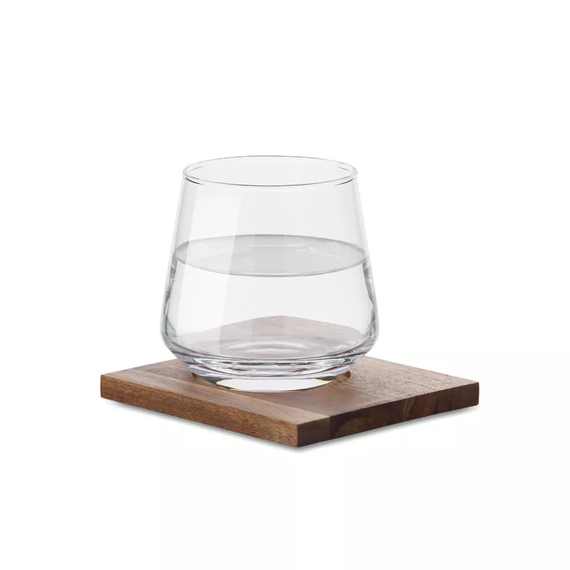 Szklanka do whisky 200 ml z podstawką akacjową DRINKS - Przezroczysty (MO2661-22)