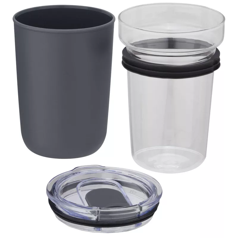 Szklany kubek Bello o pojemności 420 ml z zewnętrzną ścianką z plastiku z recyklingu - Szary (10067582)