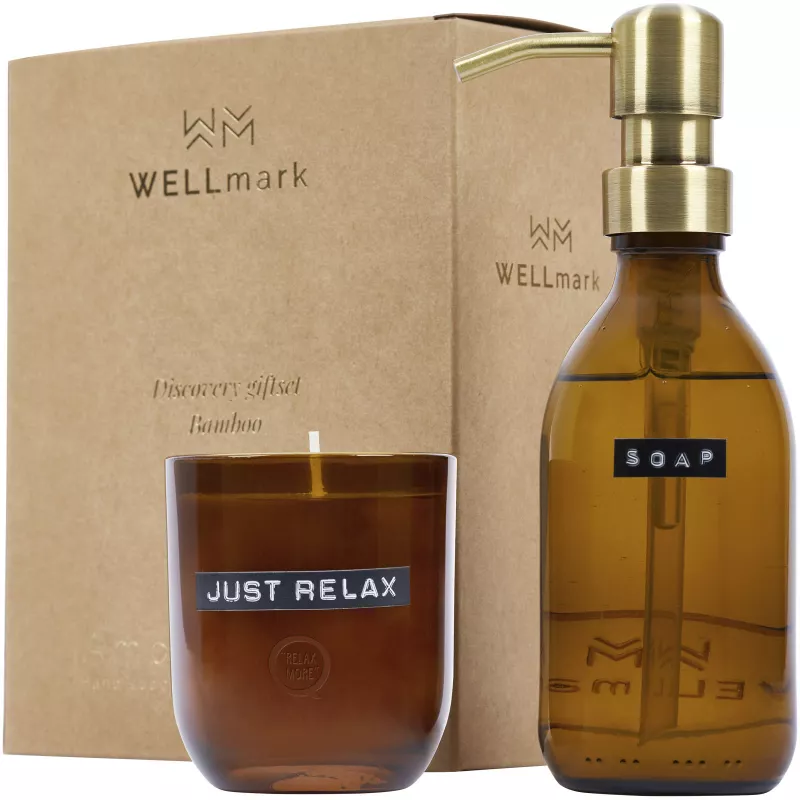 Wellmark Discovery dozownik na mydło do rąk o pojemności 200 ml i zestaw świec zapachowych 150 g - o zapachu bambusa  - Amber heather (12630811)