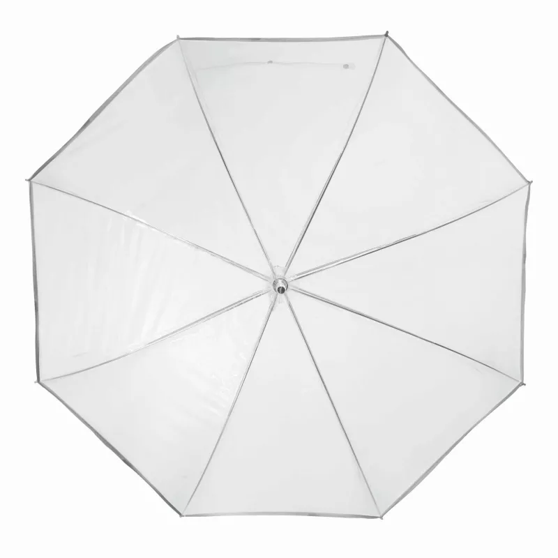 Przezroczysty parasol ze srebrną lamówką z nadrukiem reklamowym PANORAMIX