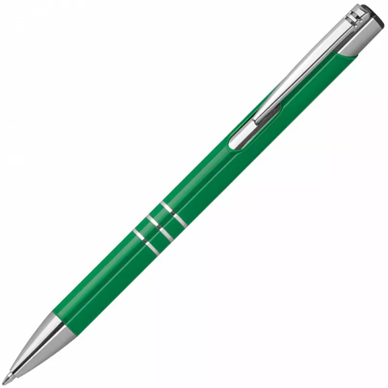Zielony długopis metalowy z trzema chromowanymi ringami idealne pod grawer reklamowy