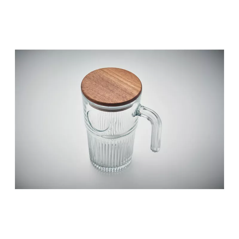 Kubek szklany z akacjową pokrywką 450 ml VITRIO JAR - Przezroczysty (MO2751-22)