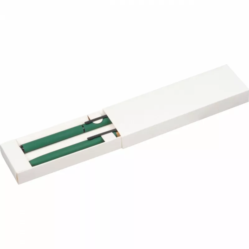 Zestaw piśmienny długopis i pióro kulkowe z aluminium z recyklingu RAFFAELE - ciemnozielony (1470699)