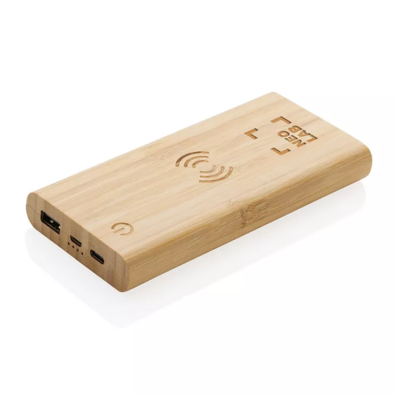 Bambusowy, bezprzewodowy power bank 8000 mAh, ładowarka bezprzewodowa 5W - brązowy (P322.359)