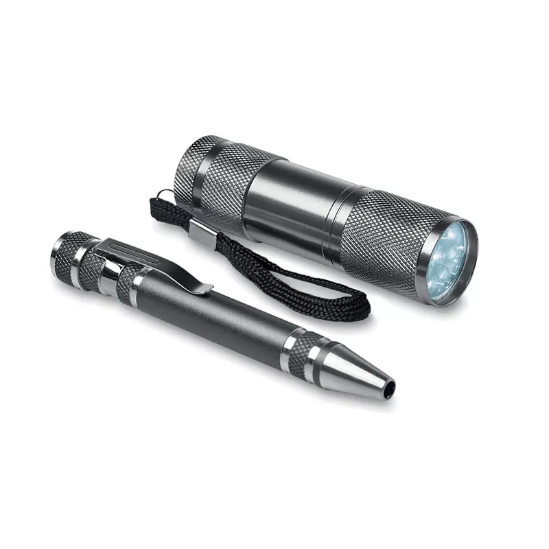 Zestaw latarka 9 LED i multitool aluminiowy COMBITOOL - Tytanowy (MO8559-18)