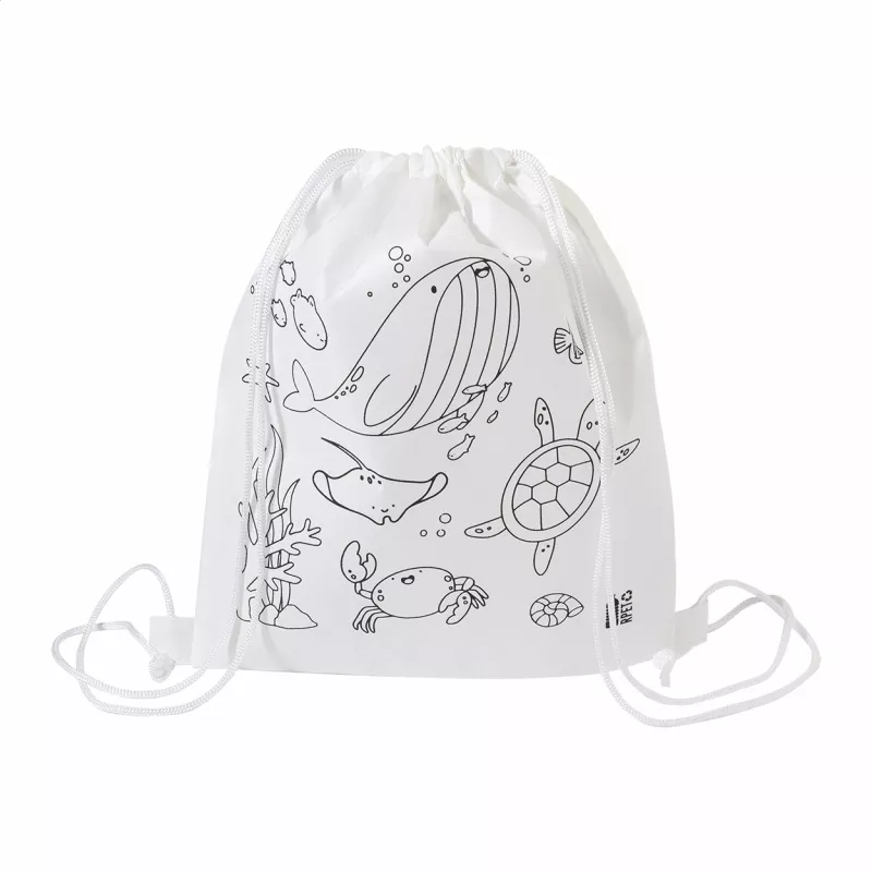 Zocolo Worek ze sznurkiem do kolorowania RPET, zwierzęta - biały (AP800298-B)