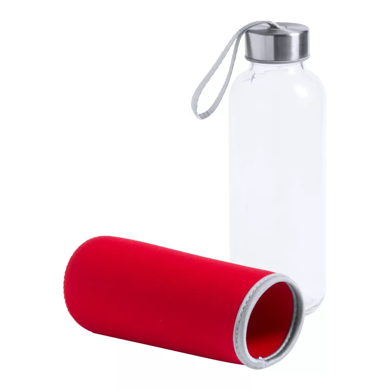Butelka szklana w futerale Dokath 420 ml - czerwony (AP781675-05)