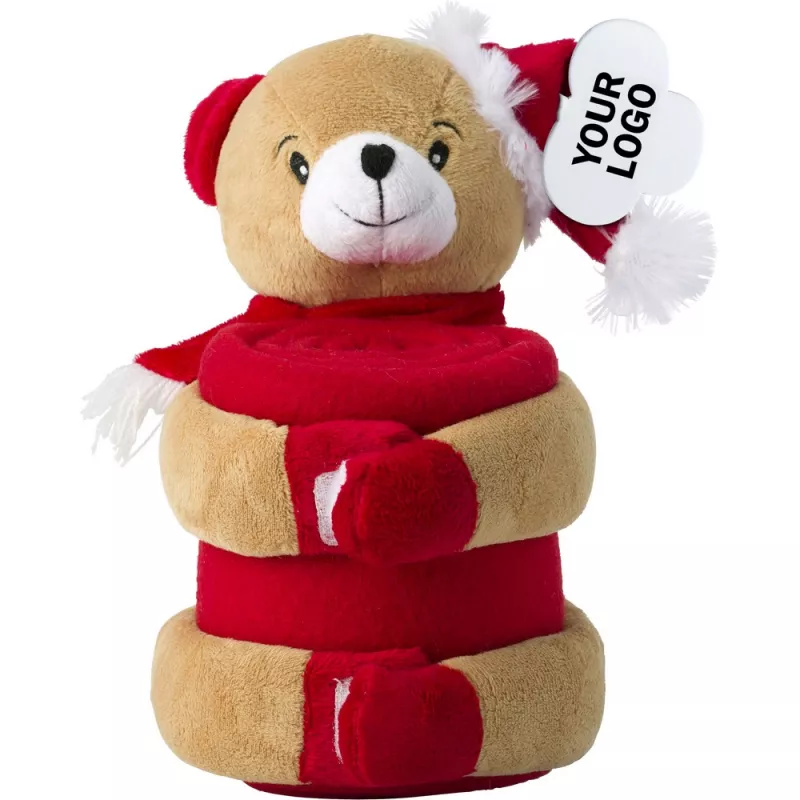 Pluszowy miś z kocem polarowym 77 x 102 cm - brązowo-czerwony (V5581-56)