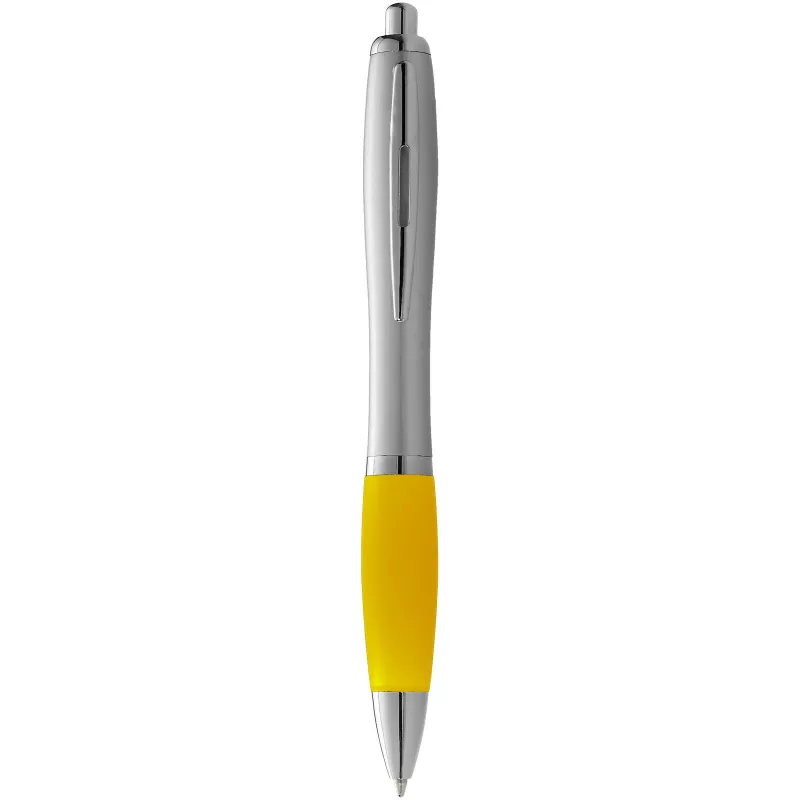 Długopis reklamowy z miękkim w dotyku uchwytem Nash - Srebrny-Żółty (10707704)
