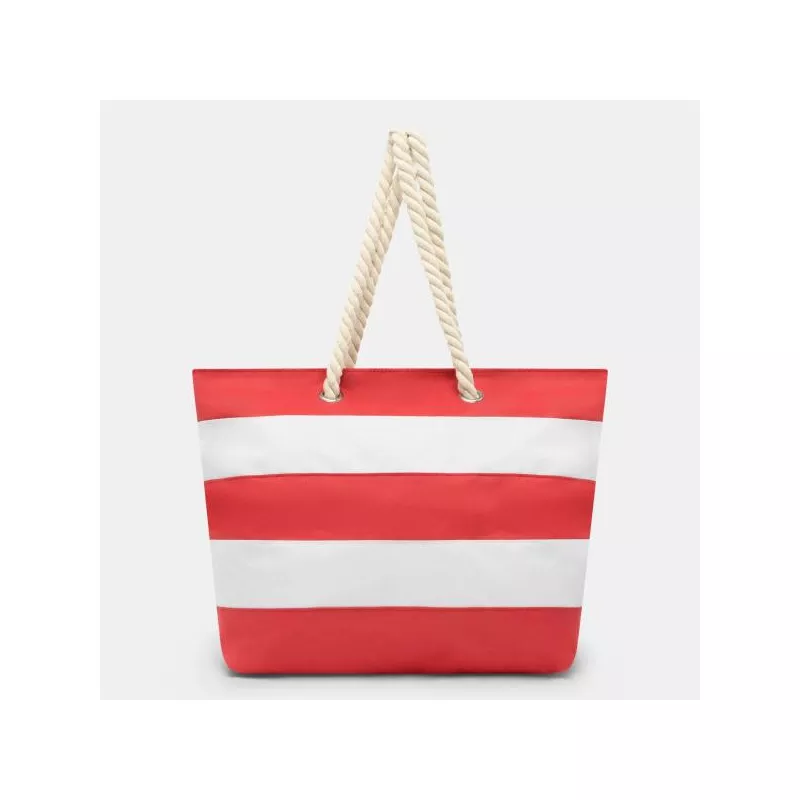 Czerwono-biała torba plażowa w paski z własnym nadrukiem reklamowym