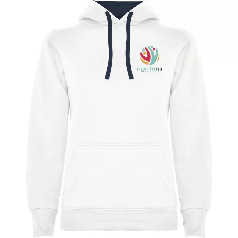 Damska bluza z kapturem 280 g/m² Roly Urban Women - Biały-Navy Blue (R10688A3)