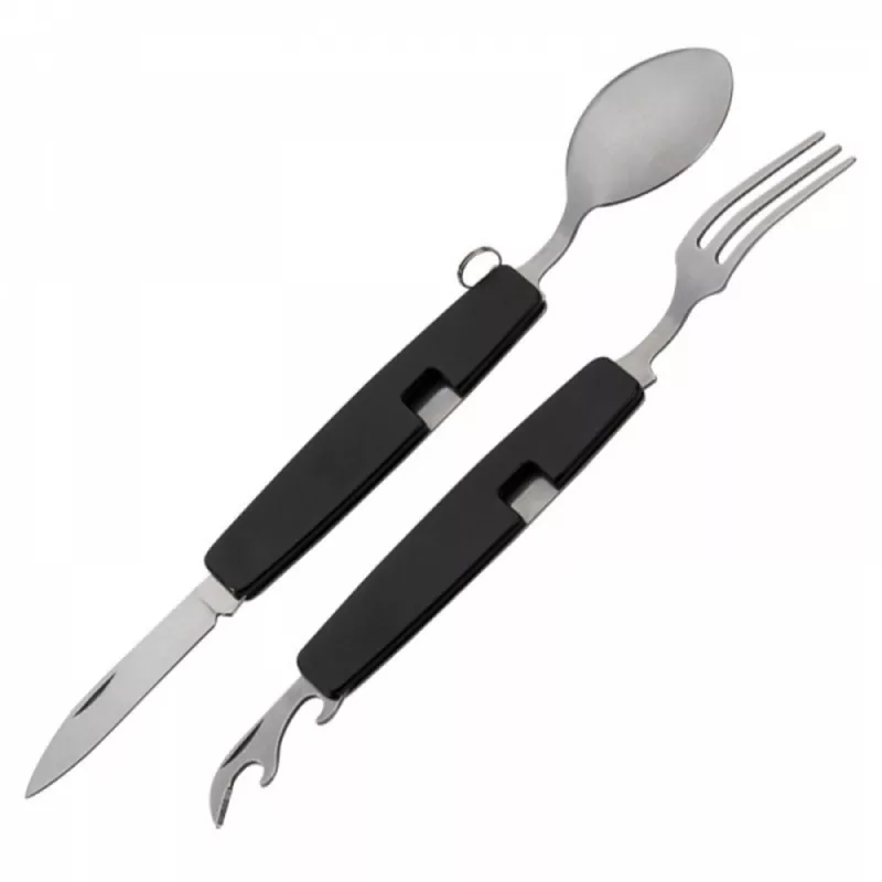 Sztućce kempingowe stalowe PAMPLONA - czarny (081603)