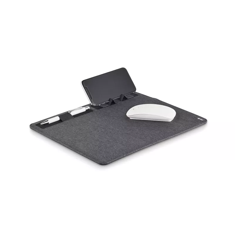 Podkładka pod mysz z ładowarką 15W z RPET SUPERPAD - Kamienny Szary (MO6416-15)