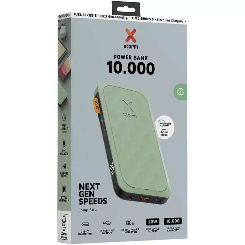 Seria Xtorm FS510 Fuel powerbank o pojemności 10 000 mAh i mocy 20 W - Zielony szałwiowy (12439862)