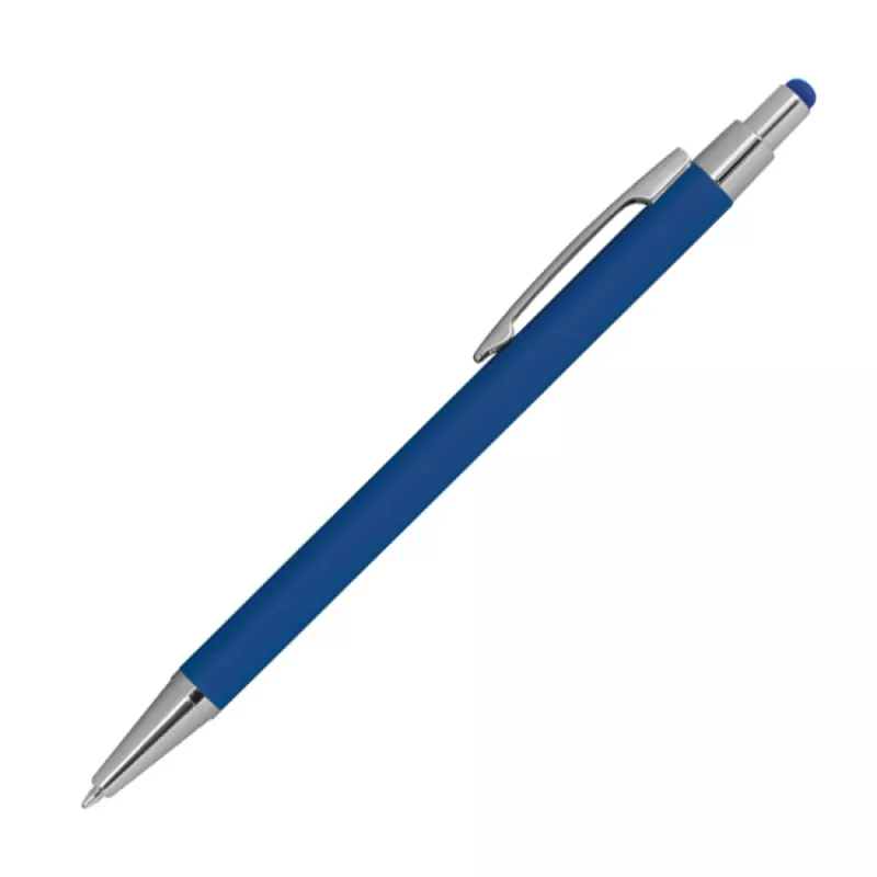 Długopis metalowy gumowany z touch penem - niebieski (1096404)