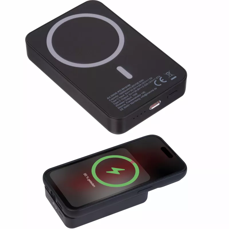 Power bank magnetyczny z ABS z recyklingu 10000 mAh DONNA - czarny (3543503)
