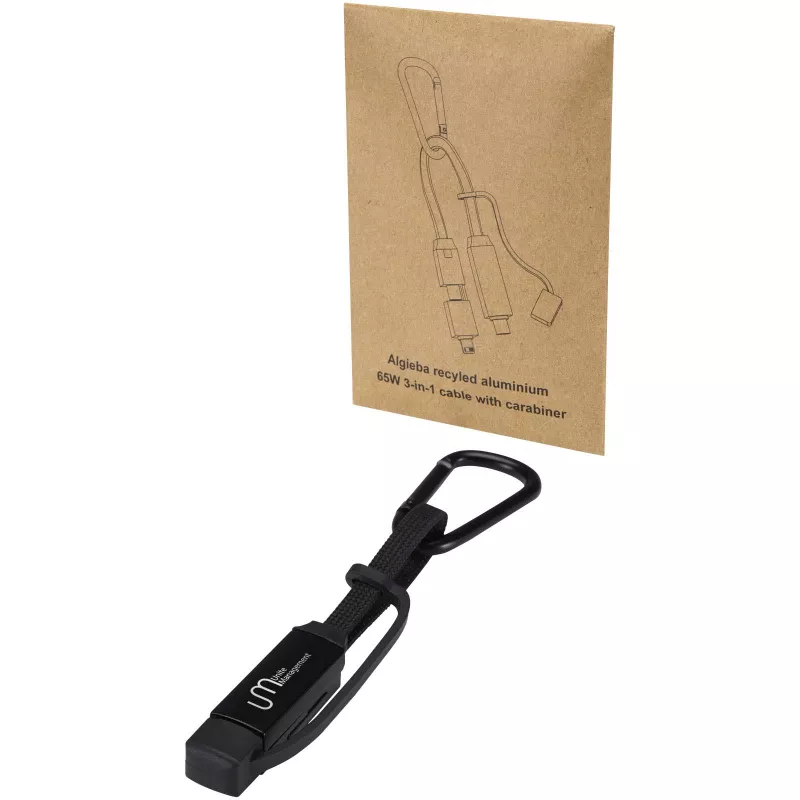 Kabel ładujący Algieba 65 W 5 w 1 wykonany z recyklingowanego aluminium, z karabińczykiem - Czarny (12449790)