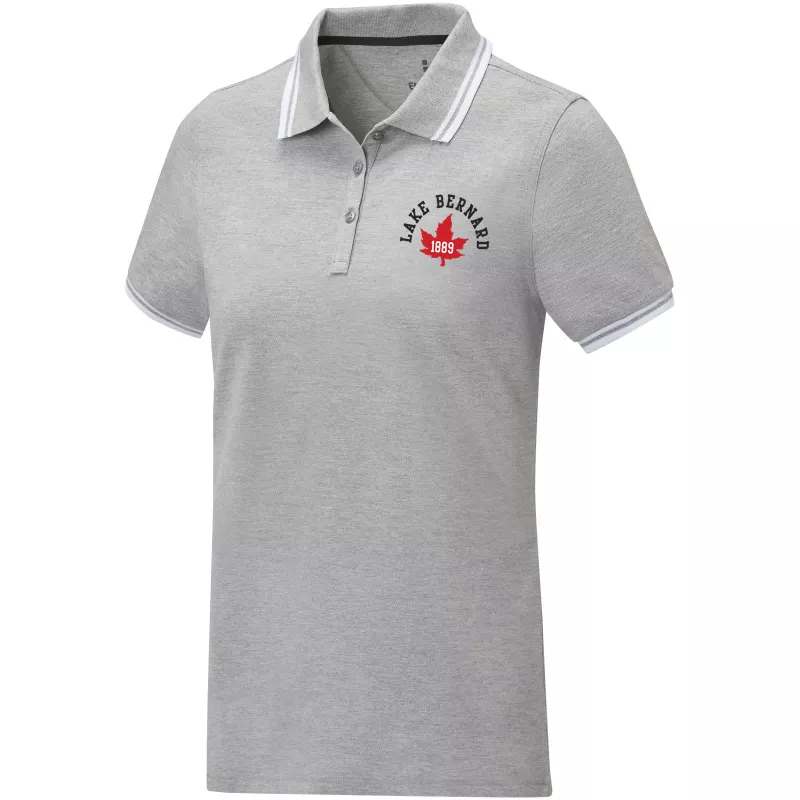 Damska koszulka polo Amarago z kontrastowymi paskami i krótkim rękawem - Szary melanż (38109-H_GREY)