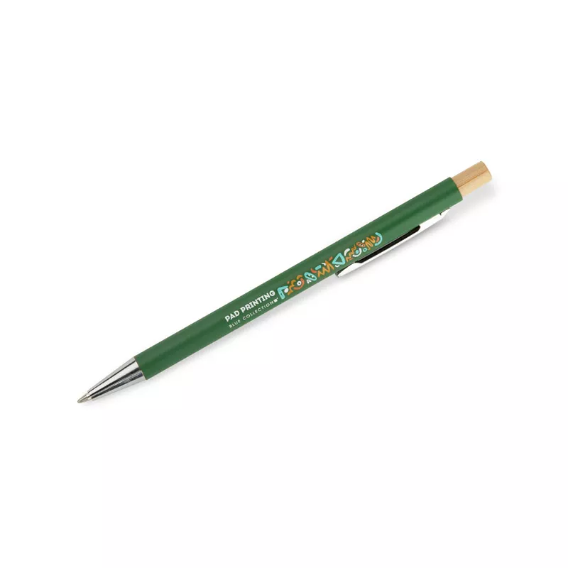 Długopis metalowy z bambusowym przyciskiem KIVO - zielony (19732-05)